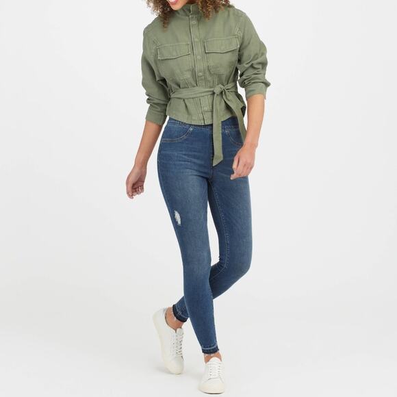 Spanx Distressed Skinny Denim Leggings Raw Hem Size Small - Picture 1 of 12